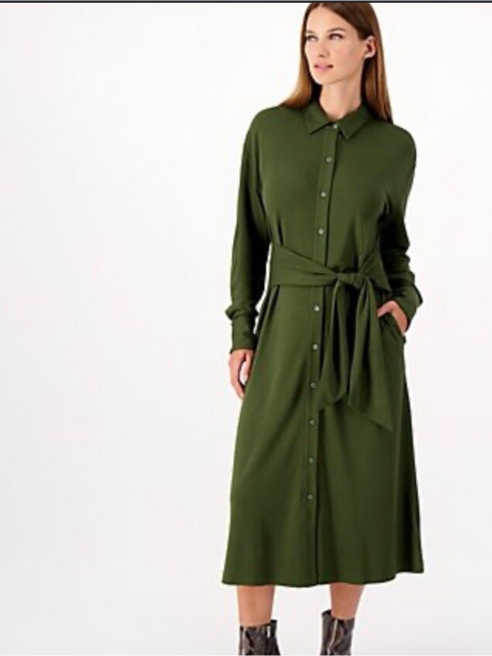 Jason Wu Olive Green Long Sleeve Button-Front Dress